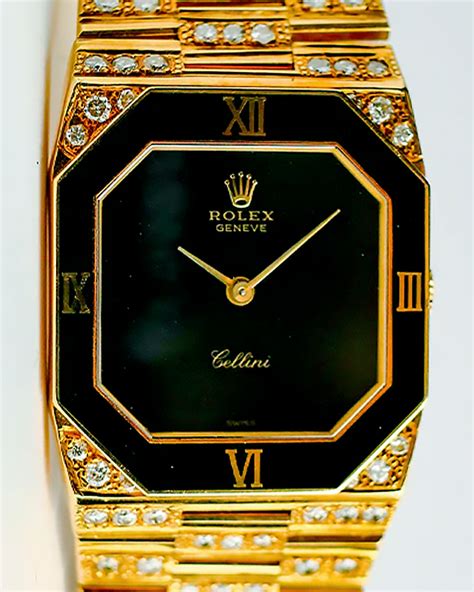 1985 Rolex Cellini 36x27MM Black Dial Yellow Gold/Diamonds 